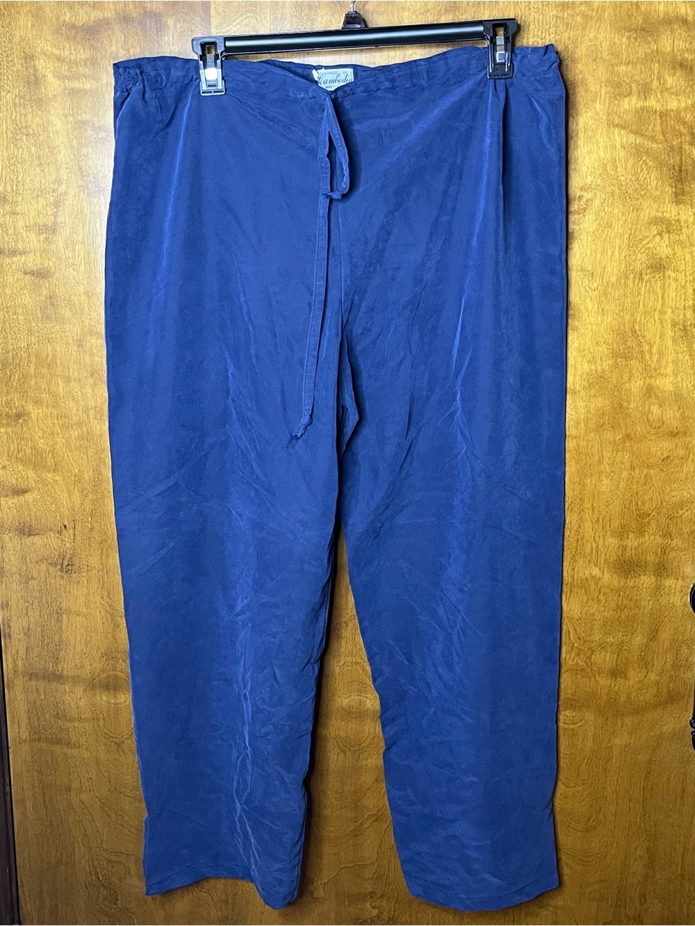 Vintage Made in Cambodia 100% Silk Navy Blue Lounge Pajama Pants XL
